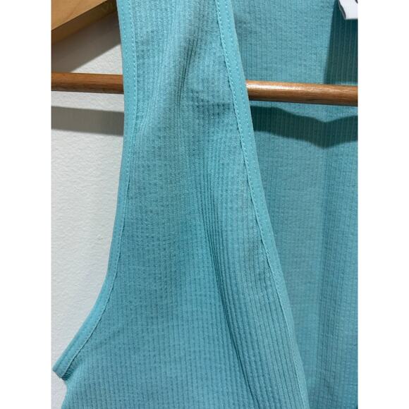 TNA Aritzia crop top womens size M blue ribbed v neck sleeveless - Picture 2 of 8